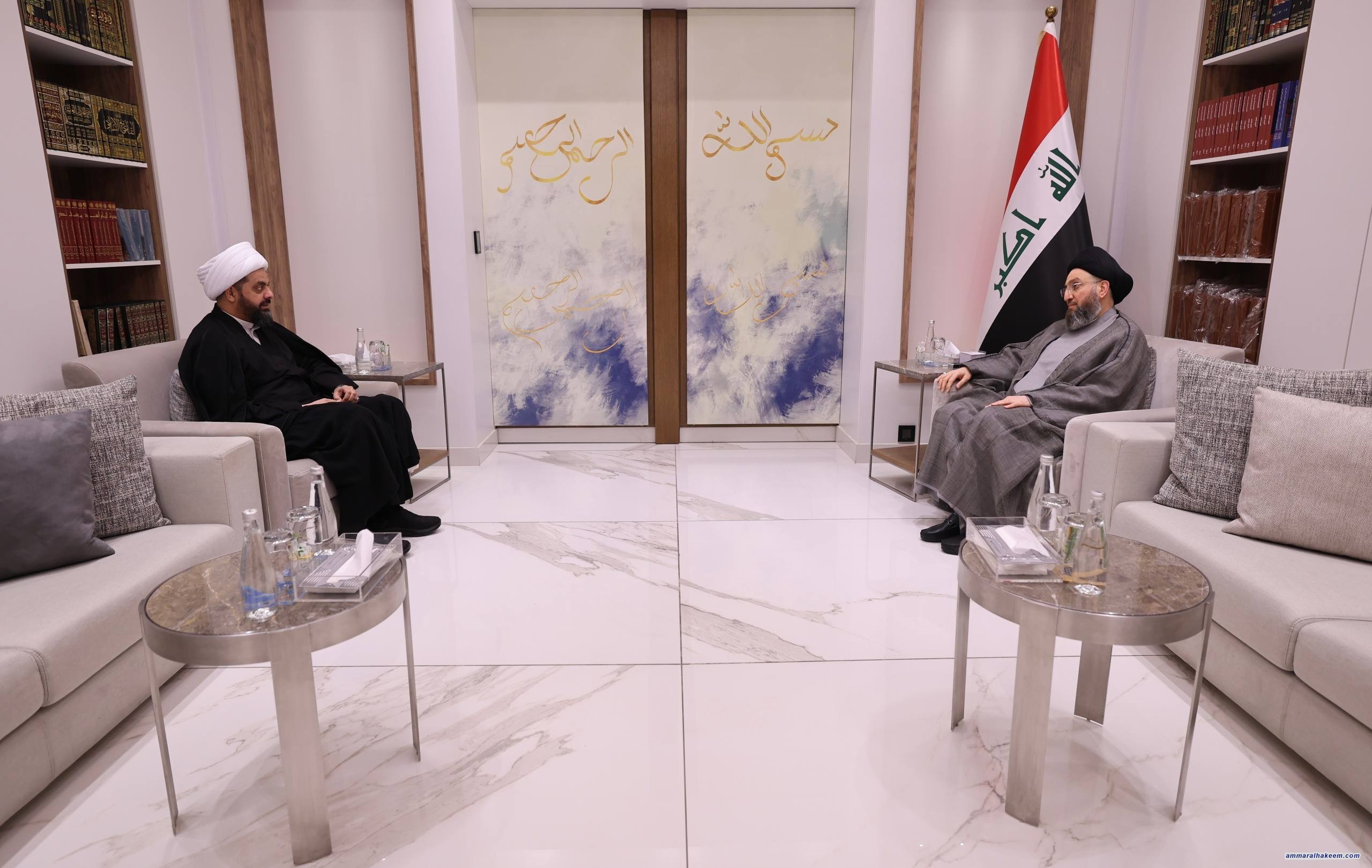 Sayyid Al-Hakeem Receives Al-Khazali, Affirms Supporting Al-Zaidi's Government through Ranks Unity